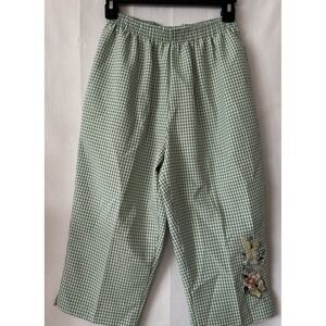BonWorth Women's Capri XS Petite Green Plaid Elastic‎ Waist Pull-On Embroidered